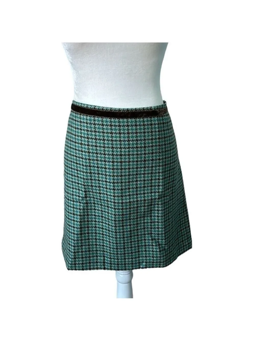 Banana Republic Turquoise Plaid Wool Mini Skirt Size 8